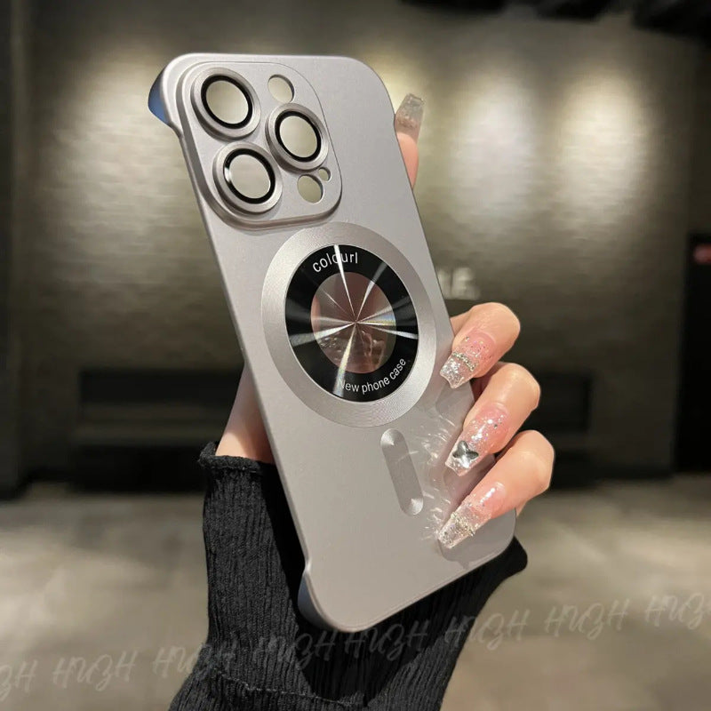 Casing ponsel Apple tanpa bingkai cat metalik dengan tanda bocor magnetik