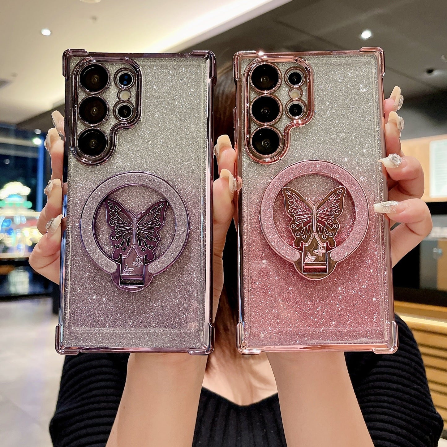 Casing Magnetik Glitter Kupu-kupu Mengkilap untuk Samsung