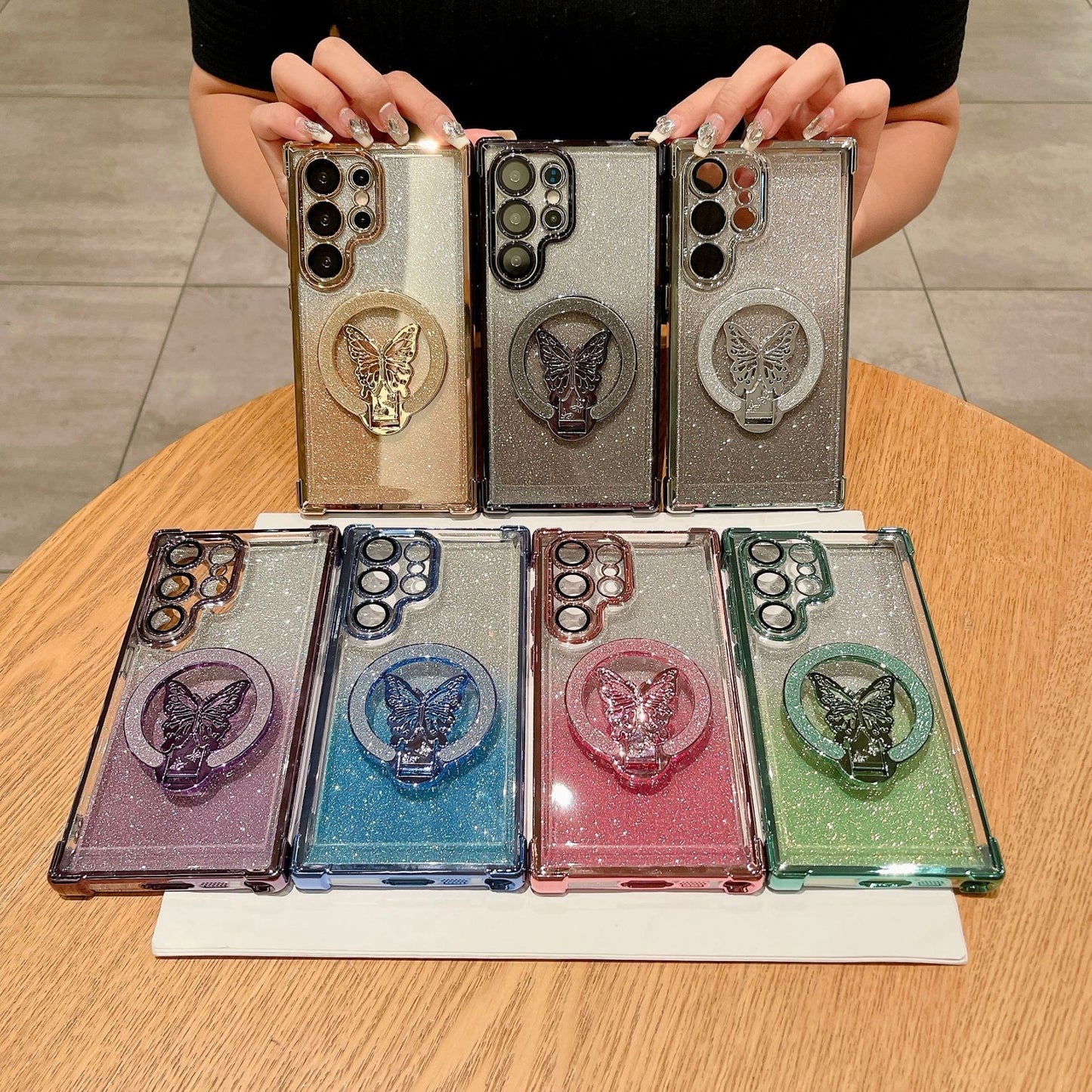 Casing Magnetik Glitter Kupu-kupu Mengkilap untuk Samsung