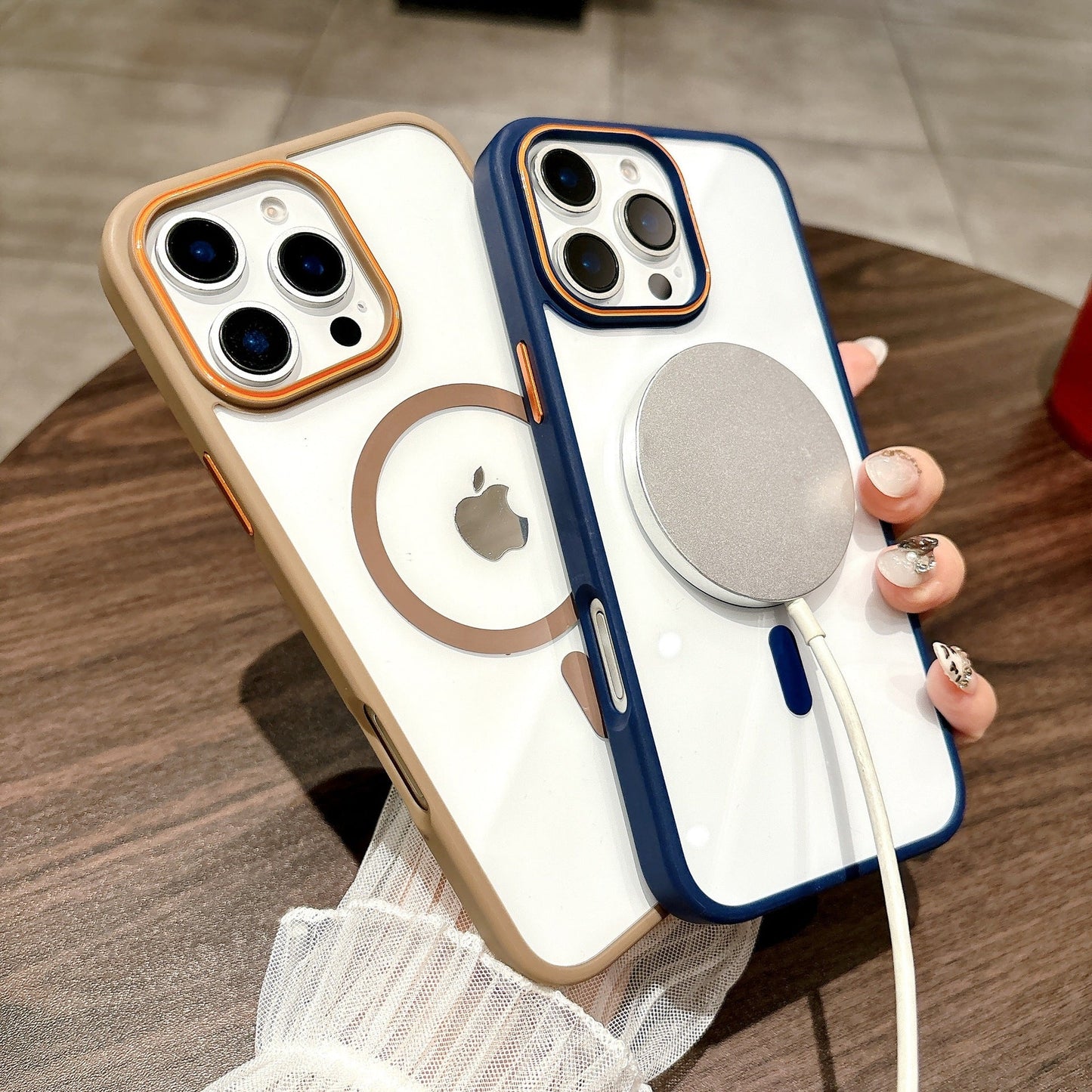 Casing iPhone magnetik warna kontras kuku cincin