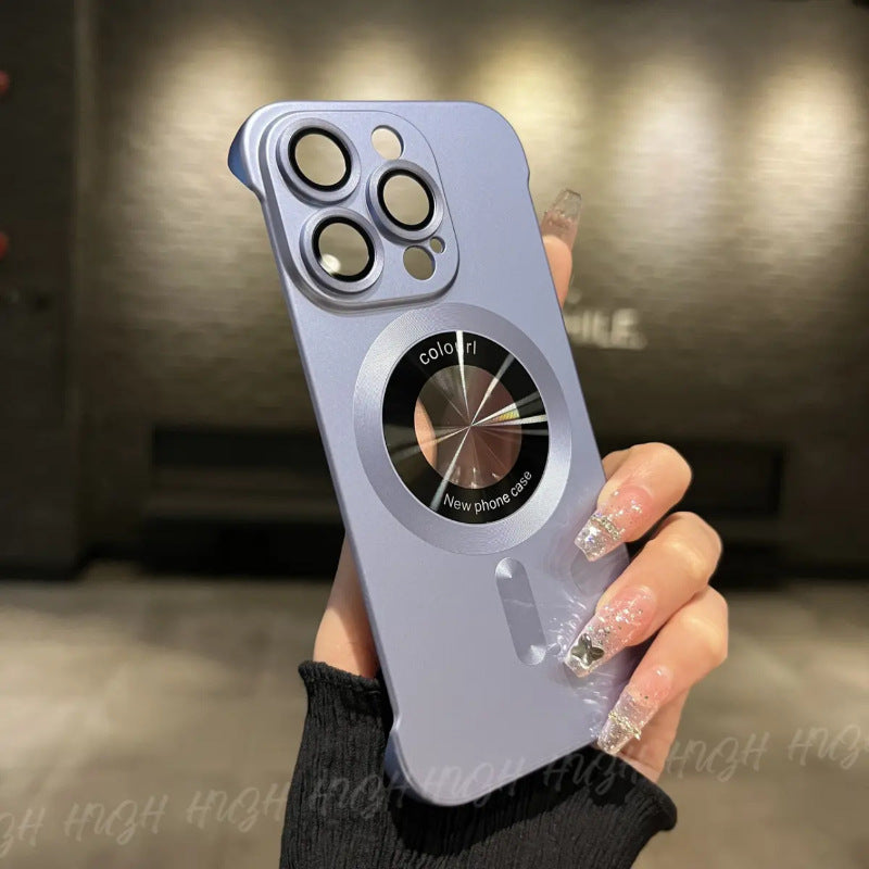 Casing ponsel Apple tanpa bingkai cat metalik dengan tanda bocor magnetik