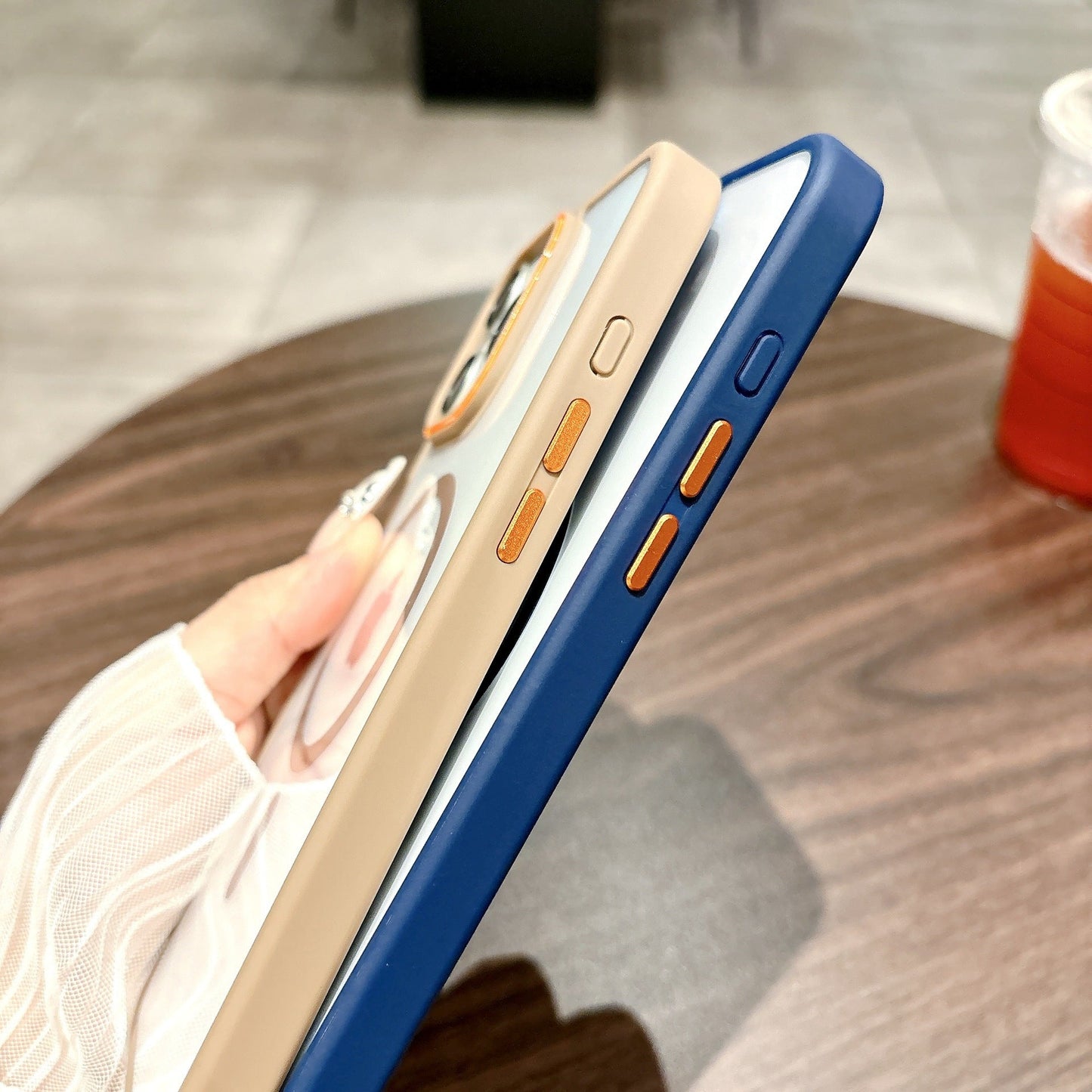 Casing iPhone magnetik warna kontras kuku cincin