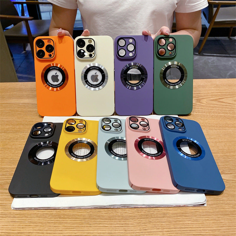Casing ponsel Apple dengan lensa magnetik berpola CD yang terasa di kulit