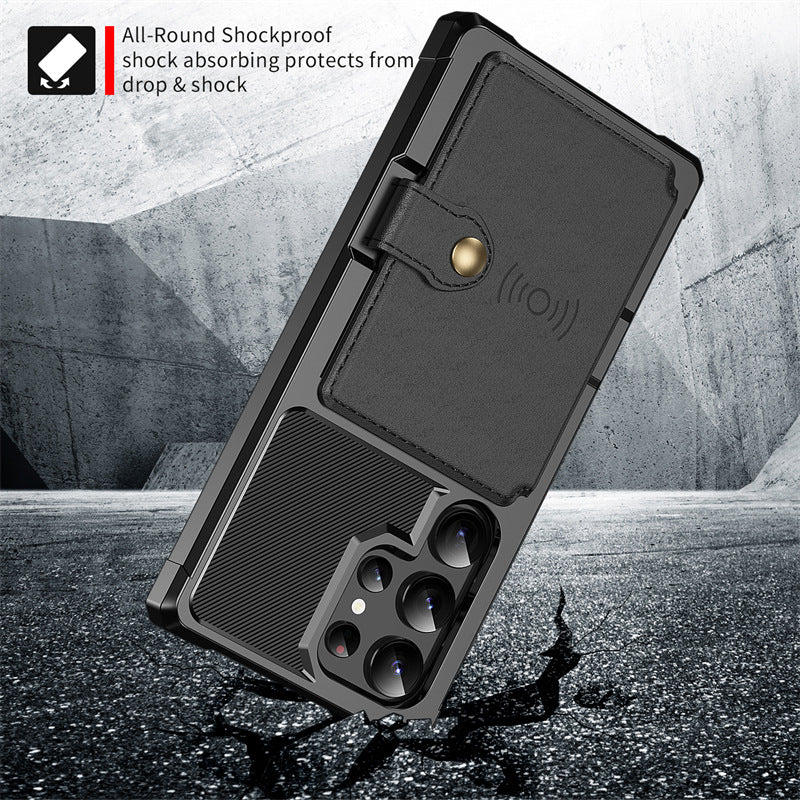 Casing ponsel Samsung berbahan kulit magnetik untuk mobil