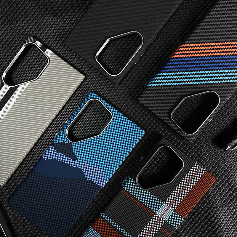 Casing Ponsel Magnetik Samsung Serat Karbon Kevlar Bercahaya