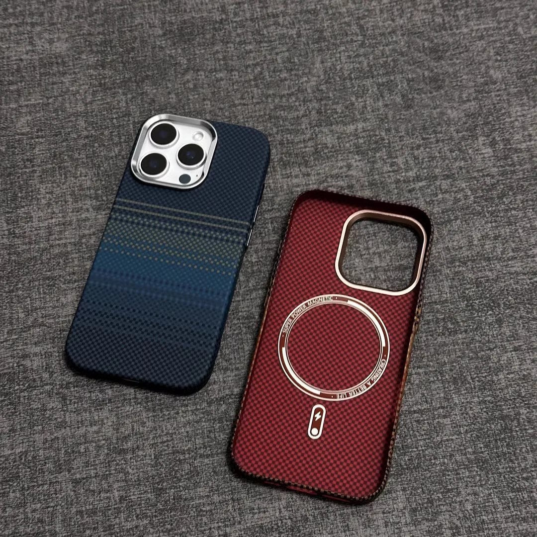 Casing iPhone Magnetik Serat Karbon Kevlar Bercahaya