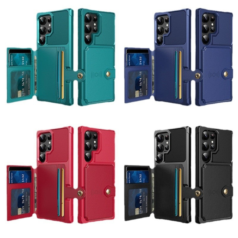 Casing ponsel Samsung berbahan kulit magnetik untuk mobil