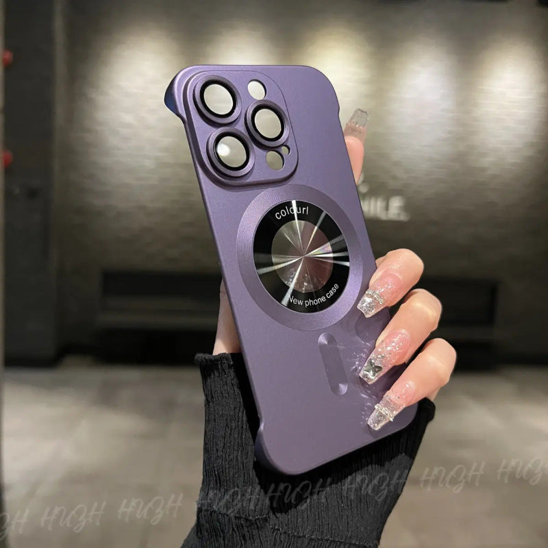 Casing ponsel Apple tanpa bingkai cat metalik dengan tanda bocor magnetik
