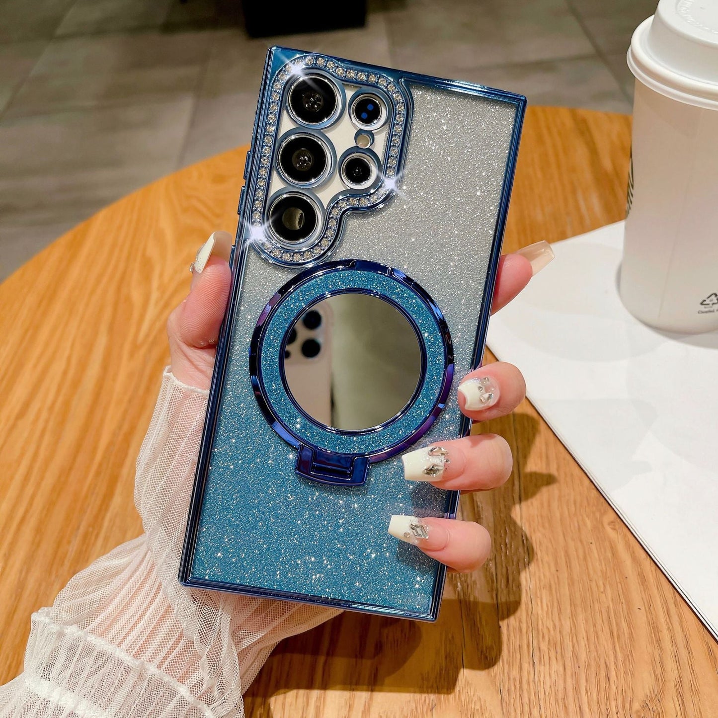 Casing ponsel Samsung magnetik dengan lapisan berlian imitasi elektroplating dan cermin berkilau