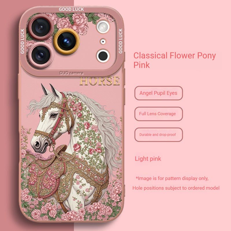 Classic Flower Horse Silicone Apple Phone Case