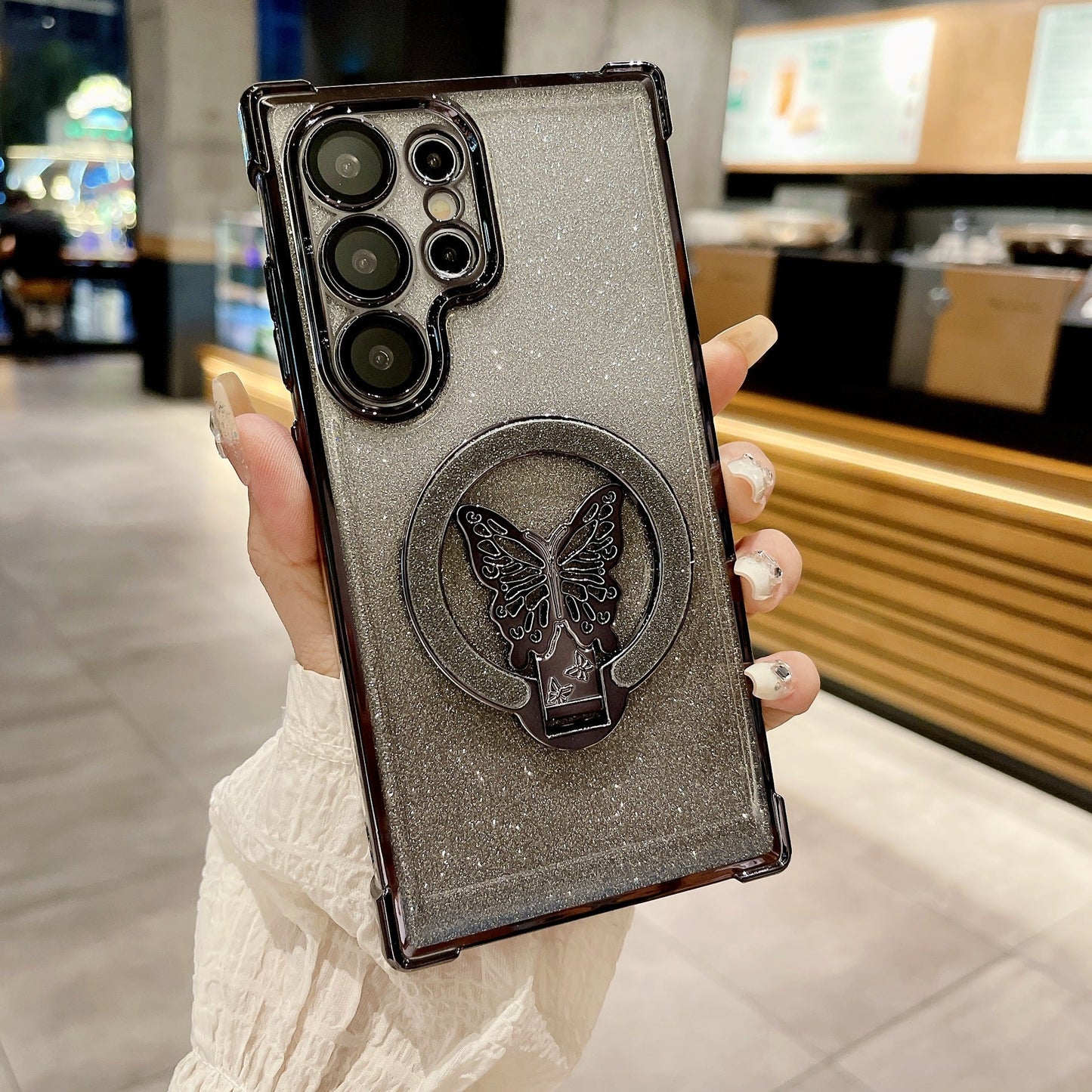 Casing Magnetik Glitter Kupu-kupu Mengkilap untuk Samsung
