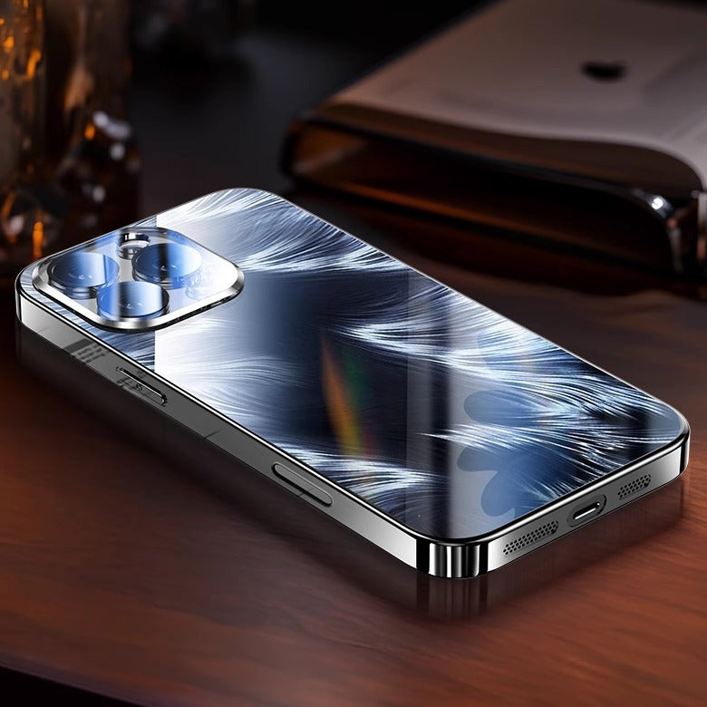 Casing ponsel Apple berlapis kaca berlapis benang bulu kristal es