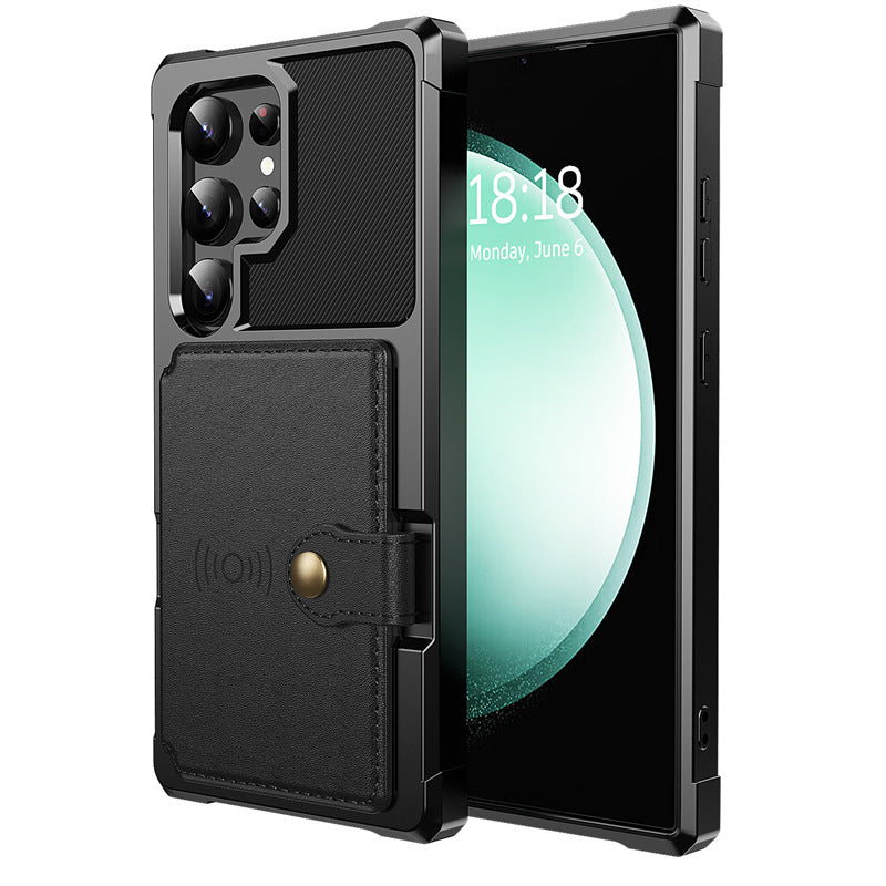Casing ponsel Samsung berbahan kulit magnetik untuk mobil