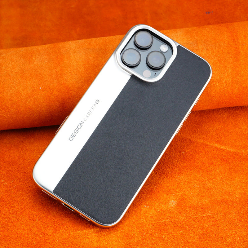 Casing ponsel Apple berbahan kulit elektroplating