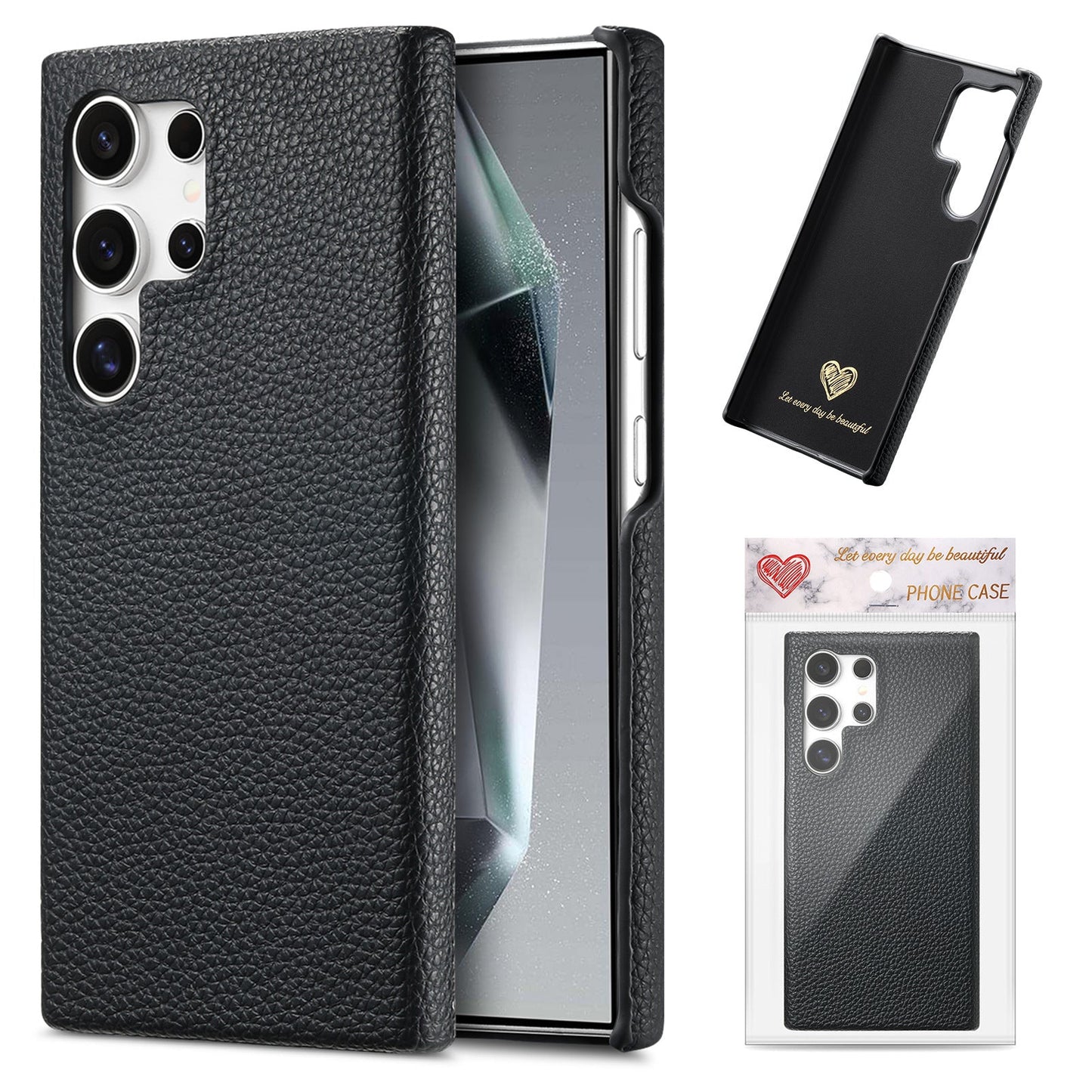Casing Dompet Samsung Motif Leci Warna Solid Sederhana