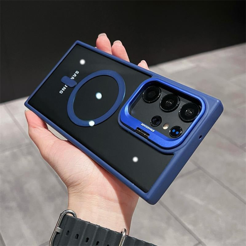 Casing ponsel Samsung magnetik braket logam tak terlihat