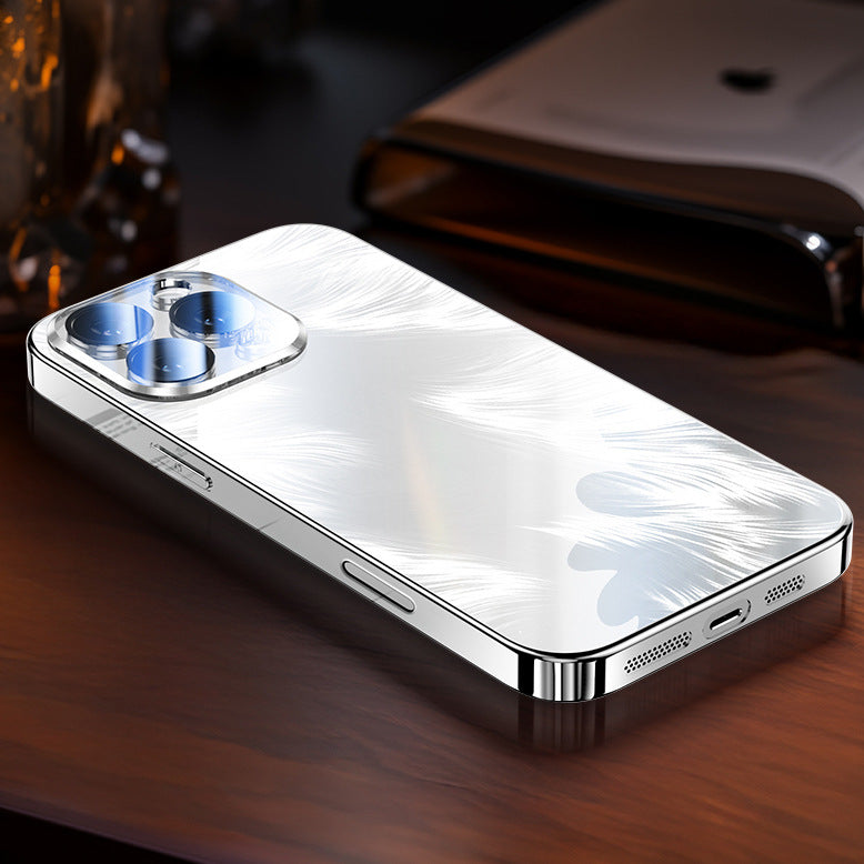 Casing ponsel Apple berlapis kaca berlapis benang bulu kristal es