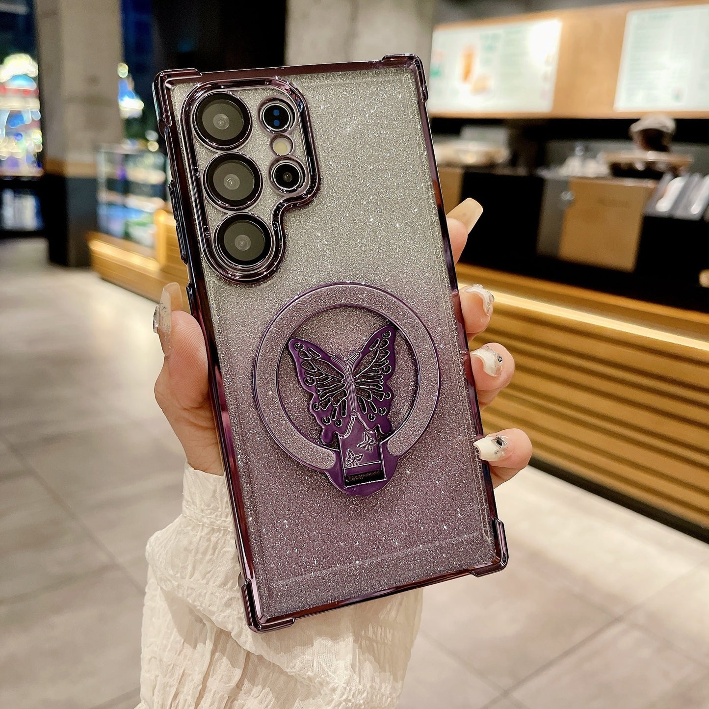 Casing Magnetik Glitter Kupu-kupu Mengkilap untuk Samsung