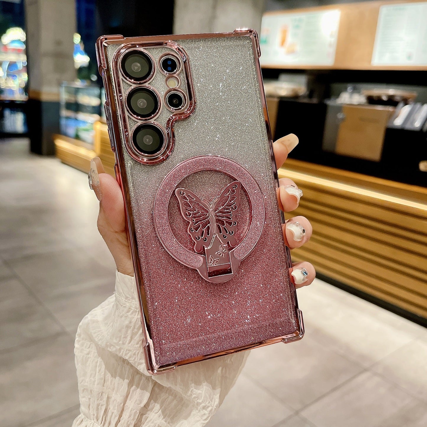 Casing Magnetik Glitter Kupu-kupu Mengkilap untuk Samsung
