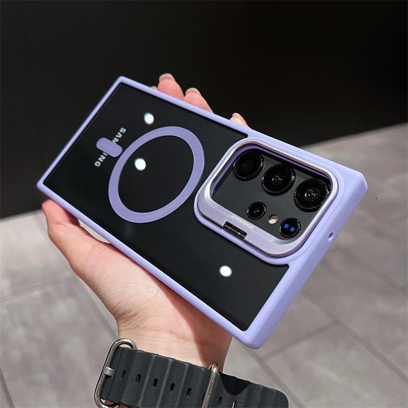 Casing ponsel Samsung magnetik braket logam tak terlihat