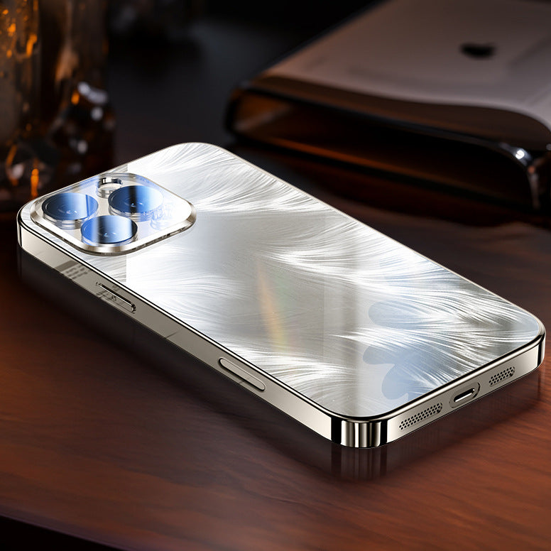 Casing ponsel Apple berlapis kaca berlapis benang bulu kristal es