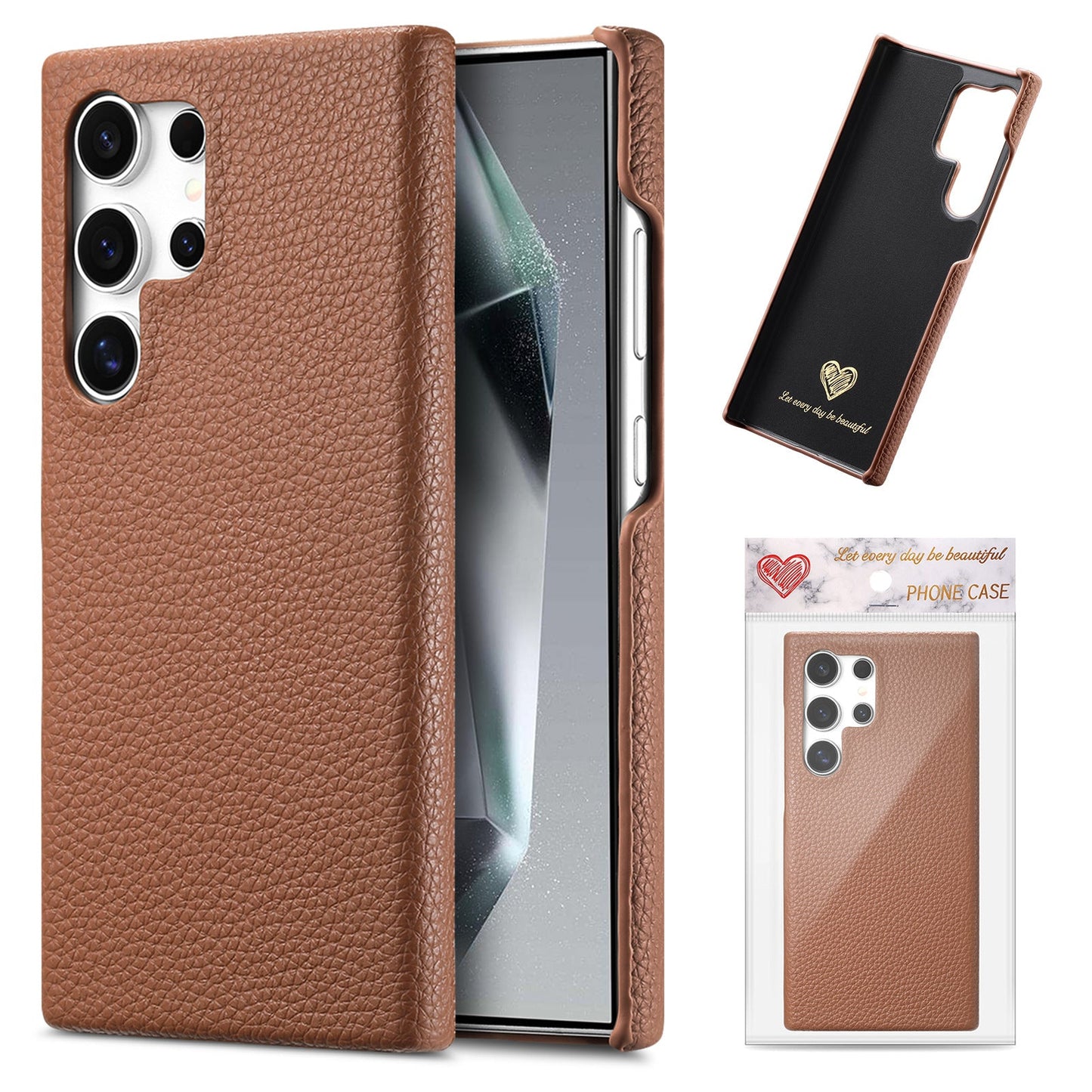 Casing Dompet Samsung Motif Leci Warna Solid Sederhana