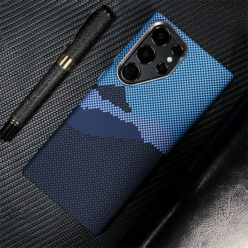 Casing Ponsel Magnetik Samsung Serat Karbon Kevlar Bercahaya