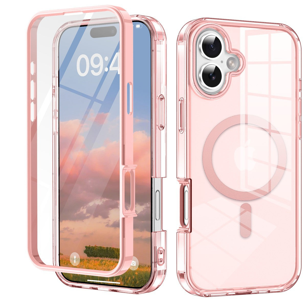 Casing ponsel Apple transparan magnetik depan dan belakang yang lengkap