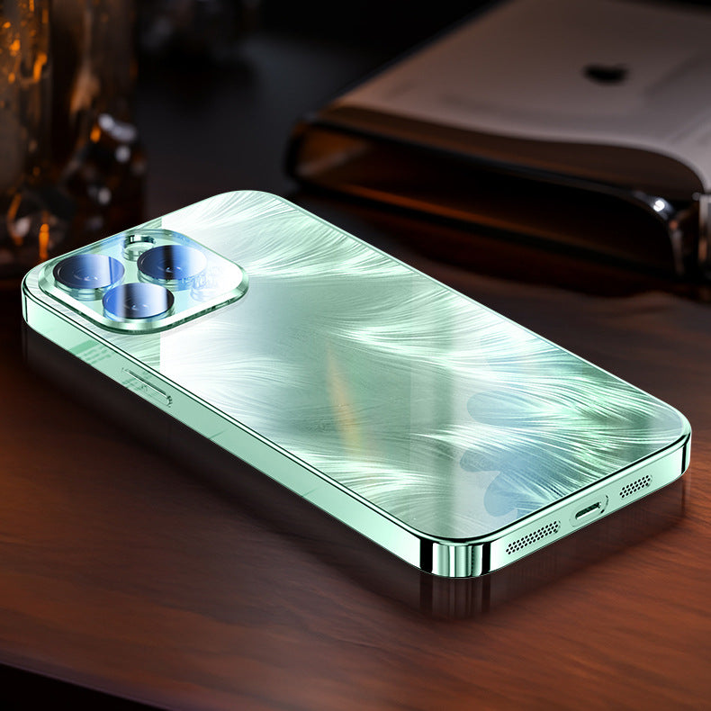 Casing ponsel Apple berlapis kaca berlapis benang bulu kristal es