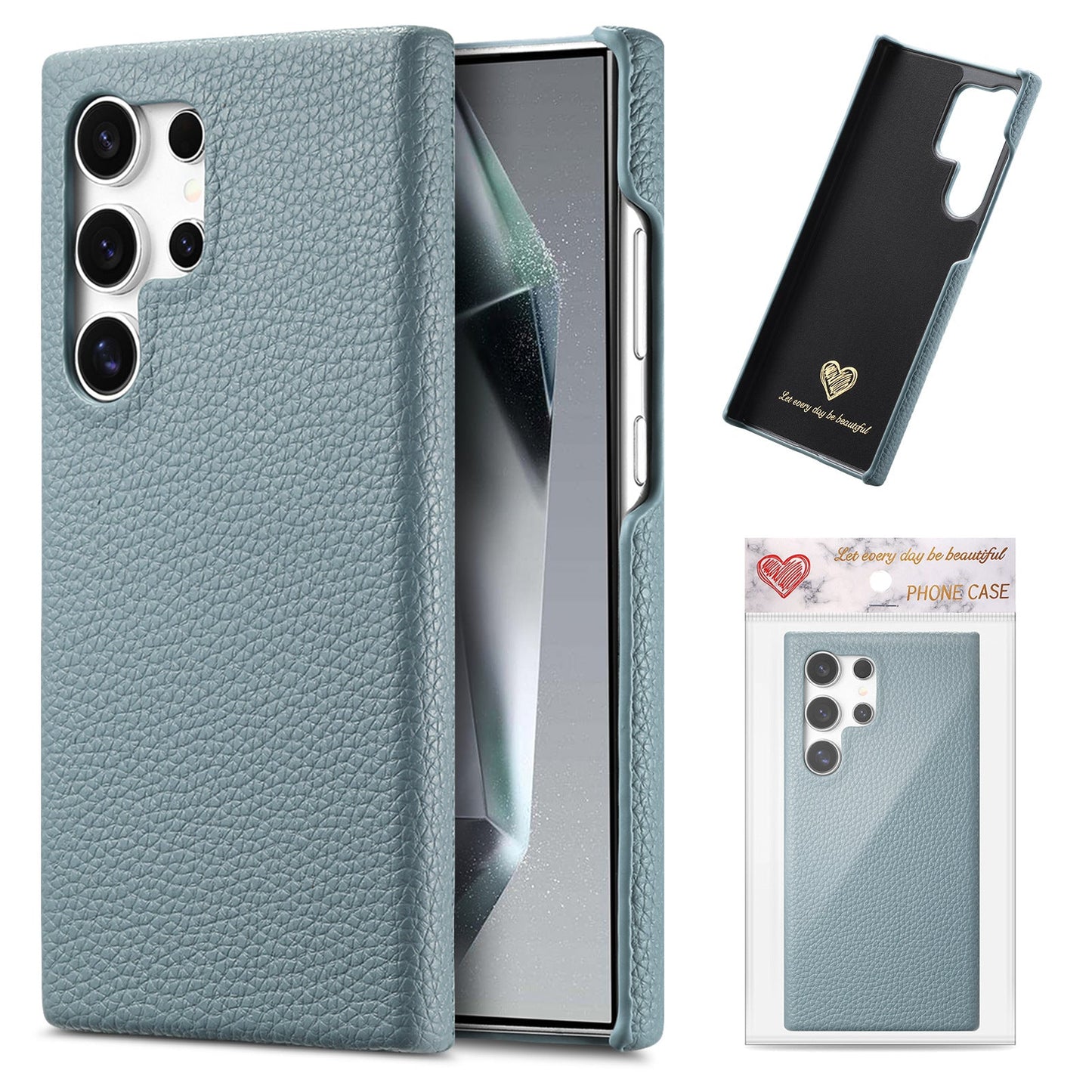Casing Dompet Samsung Motif Leci Warna Solid Sederhana