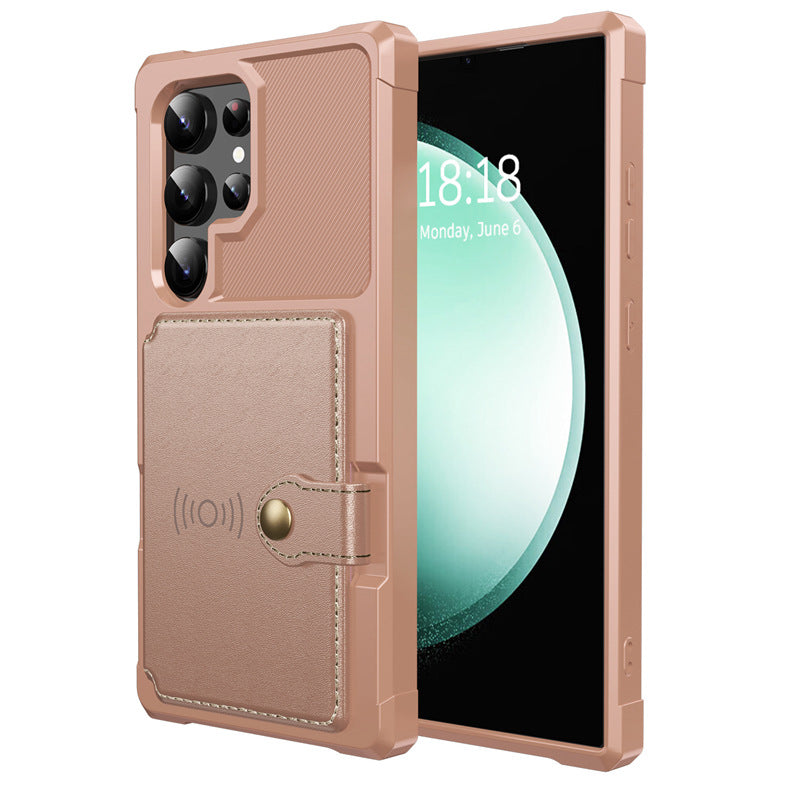 Casing ponsel Samsung berbahan kulit magnetik untuk mobil