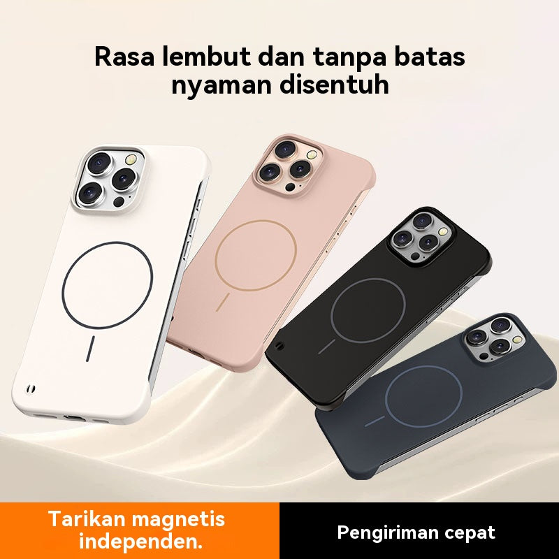 Casing ponsel Apple warna solid tanpa bingkai dengan lingkaran tipis dan magnet yang terasa di kulit
