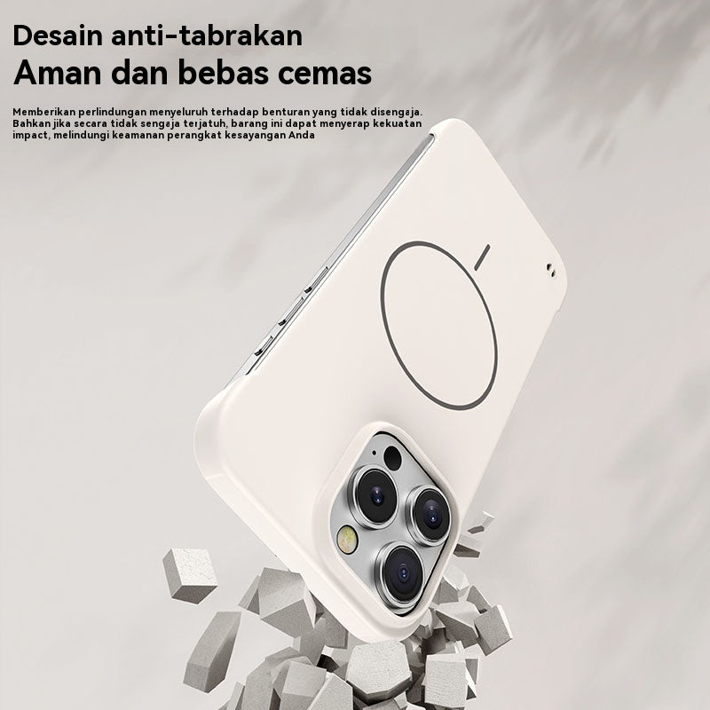 Casing ponsel Apple warna solid tanpa bingkai dengan lingkaran tipis dan magnet yang terasa di kulit