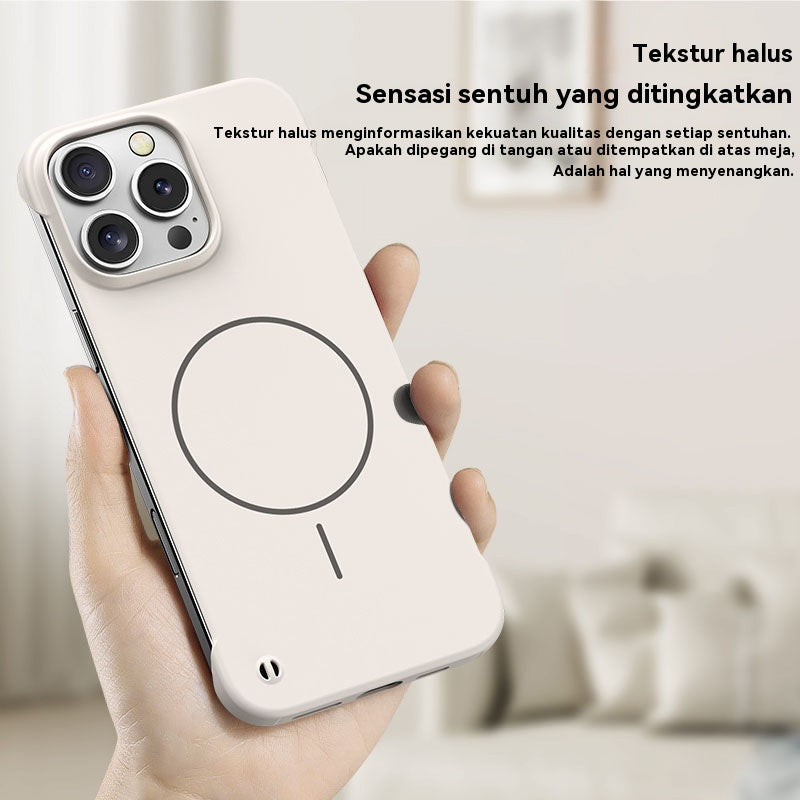 Casing ponsel Apple warna solid tanpa bingkai dengan lingkaran tipis dan magnet yang terasa di kulit