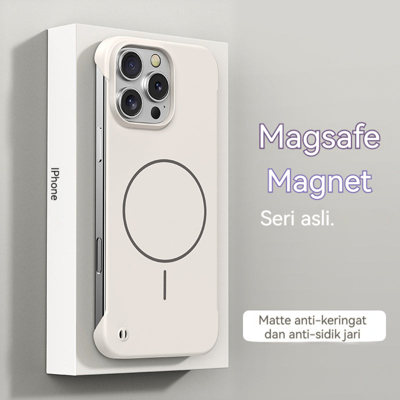 Casing ponsel Apple warna solid tanpa bingkai dengan lingkaran tipis dan magnet yang terasa di kulit