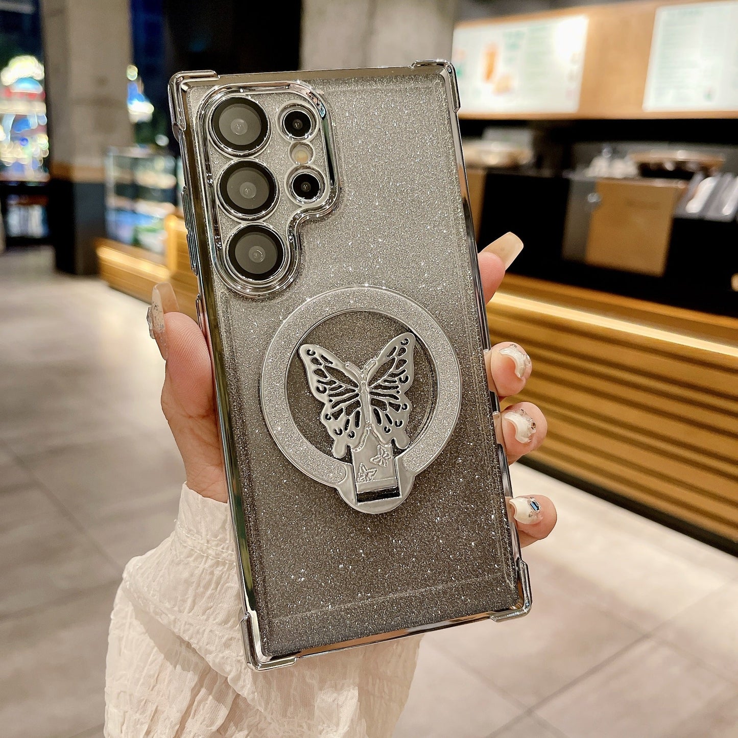 Casing Magnetik Glitter Kupu-kupu Mengkilap untuk Samsung