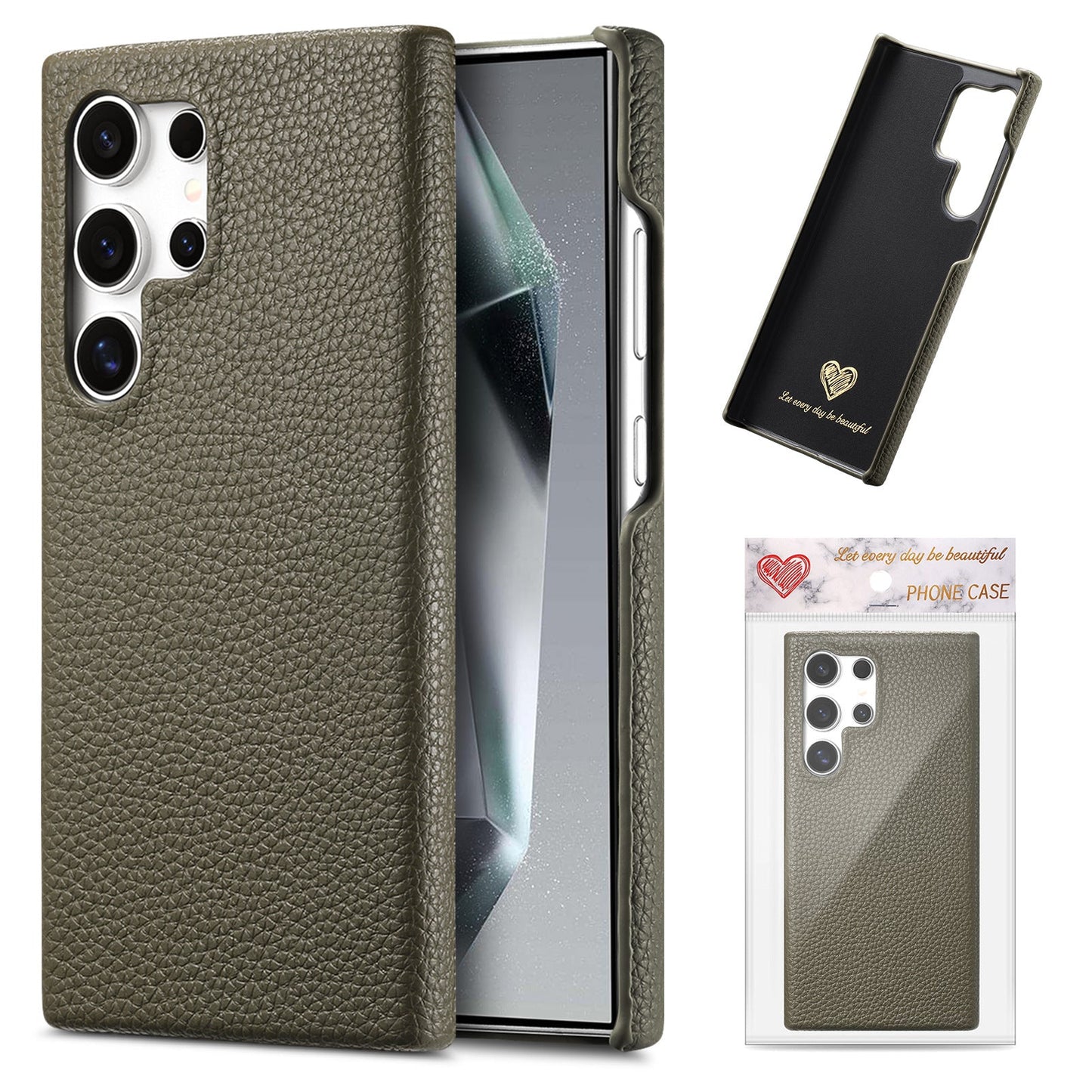 Casing Dompet Samsung Motif Leci Warna Solid Sederhana