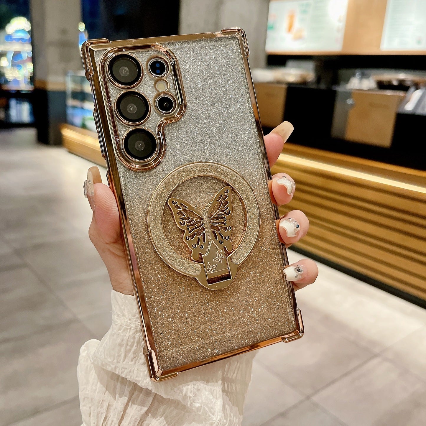 Casing Magnetik Glitter Kupu-kupu Mengkilap untuk Samsung
