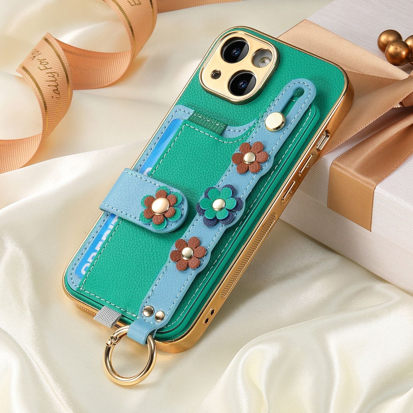 Tali pergelangan tangan bunga tiga dimensi berlapis elektro casing ponsel Apple