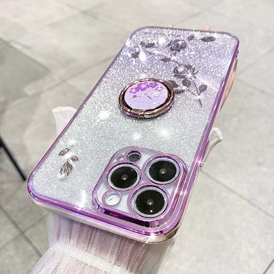 Casing ponsel Apple dengan cincin berlapis elektro berkilau
