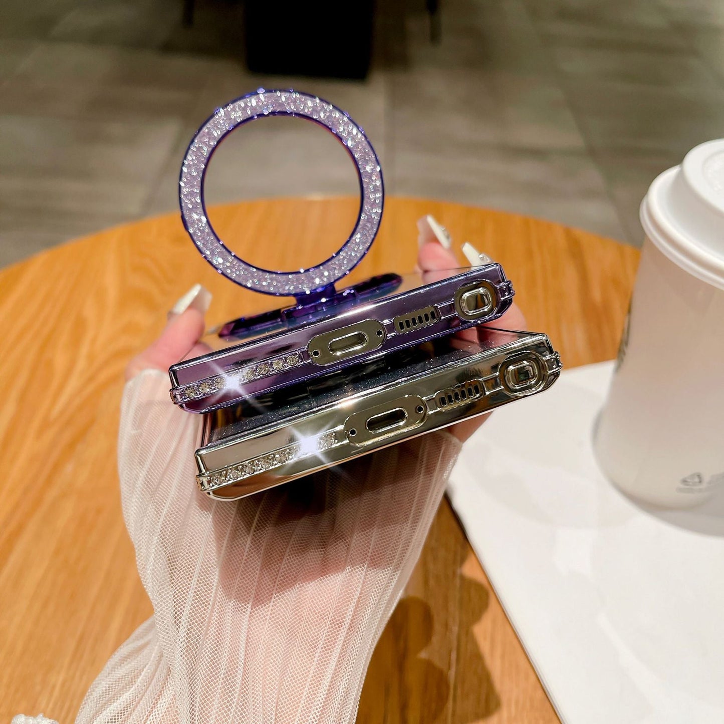 Casing ponsel Samsung magnetik dengan lapisan berlian imitasi elektroplating dan cermin berkilau