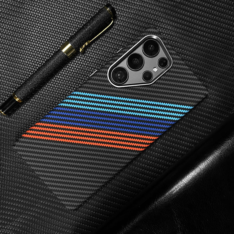 Casing Ponsel Magnetik Samsung Serat Karbon Kevlar Bercahaya