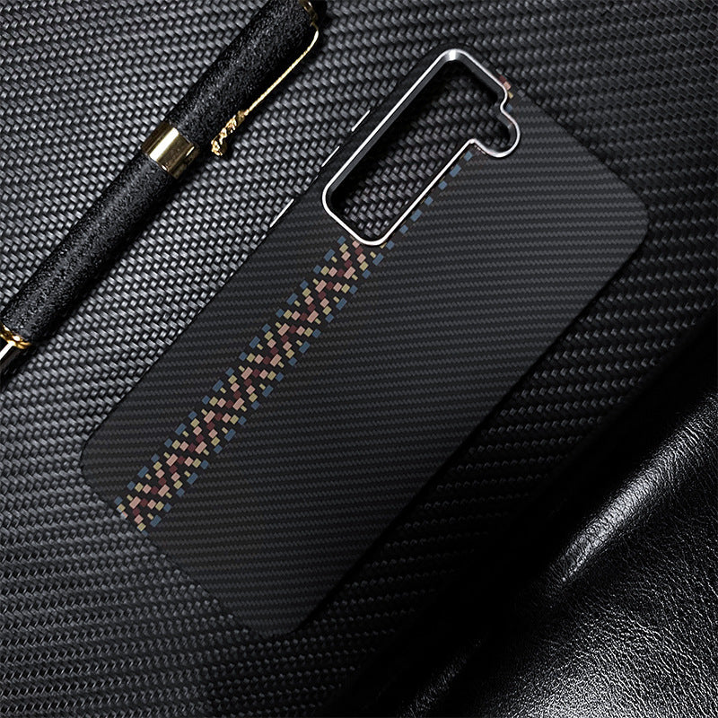 Casing Ponsel Magnetik Samsung Serat Karbon Kevlar Bercahaya