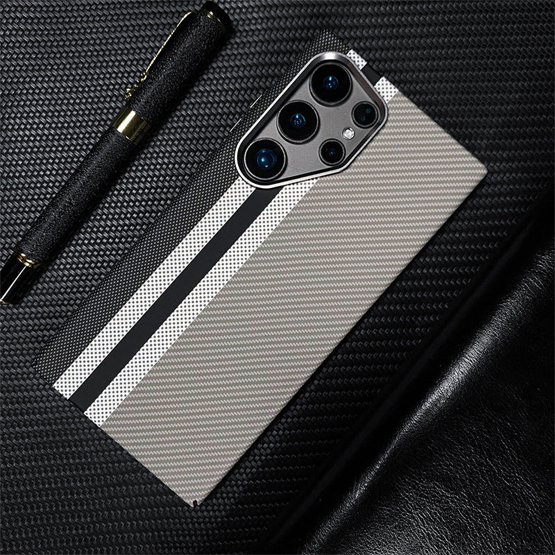 Casing Ponsel Magnetik Samsung Serat Karbon Kevlar Bercahaya