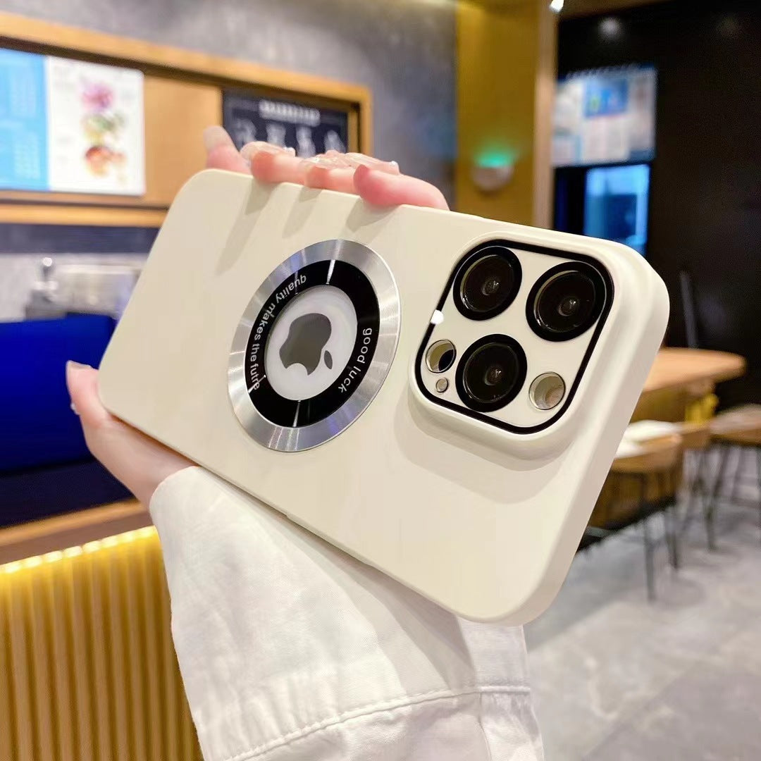 Casing ponsel Apple dengan lensa magnetik berpola CD yang terasa di kulit