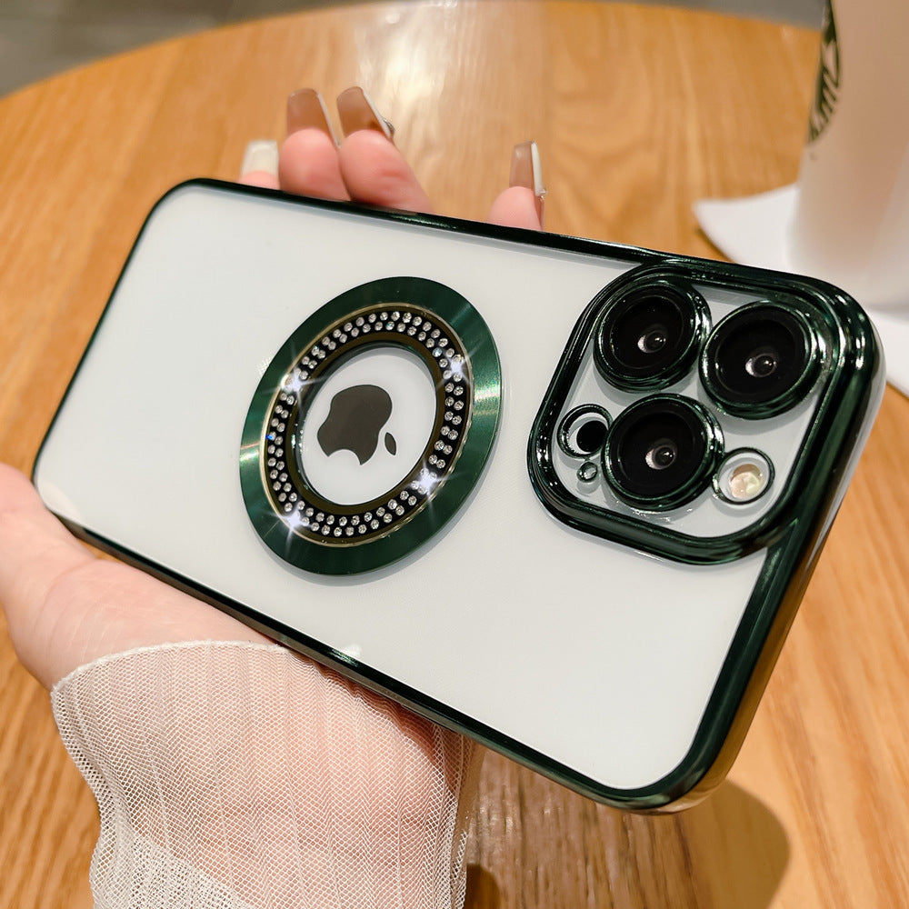 Casing ponsel Apple dengan berlian imitasi air magnetik dan tanda hilang dengan pelapisan listrik