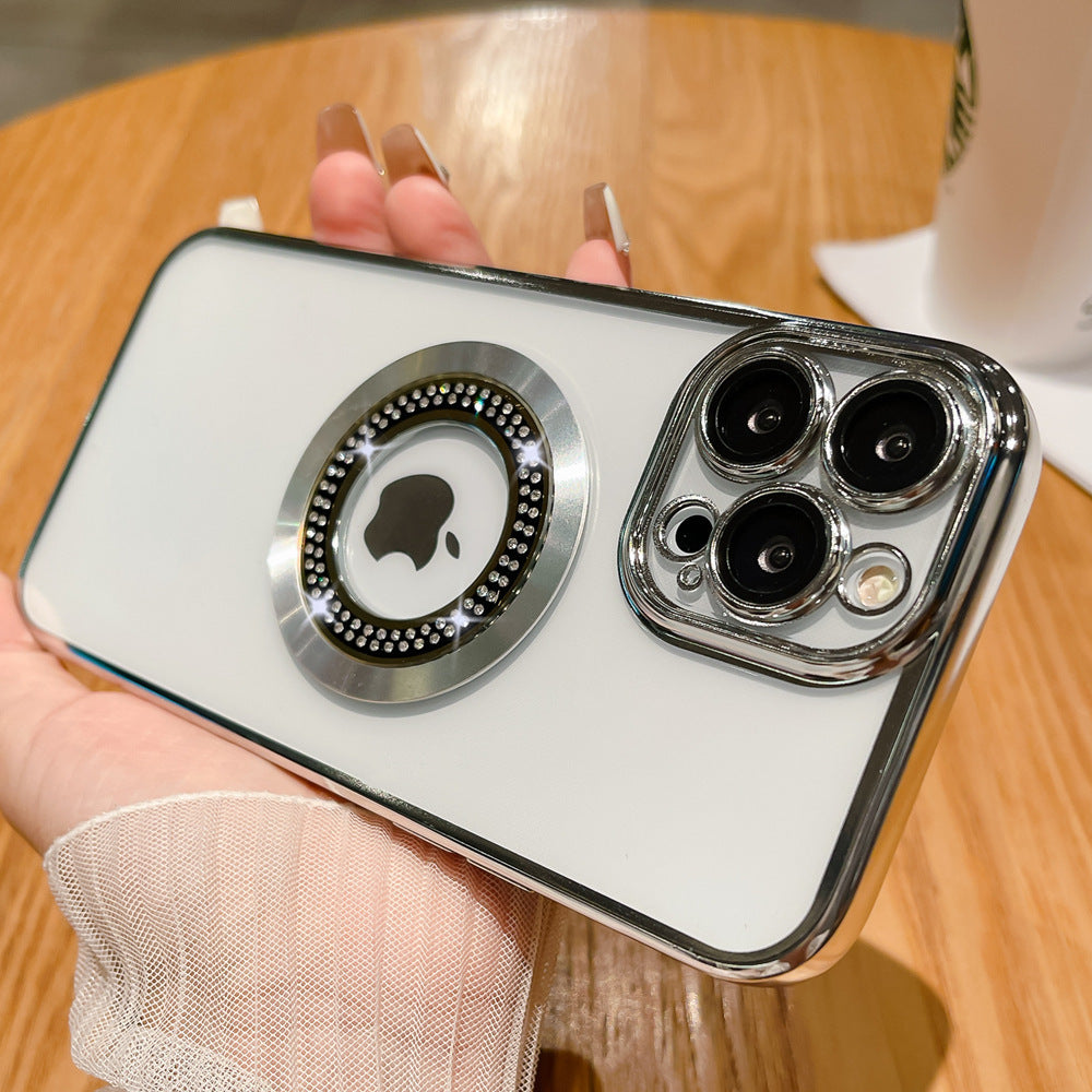 Casing ponsel Apple dengan berlian imitasi air magnetik dan tanda hilang dengan pelapisan listrik