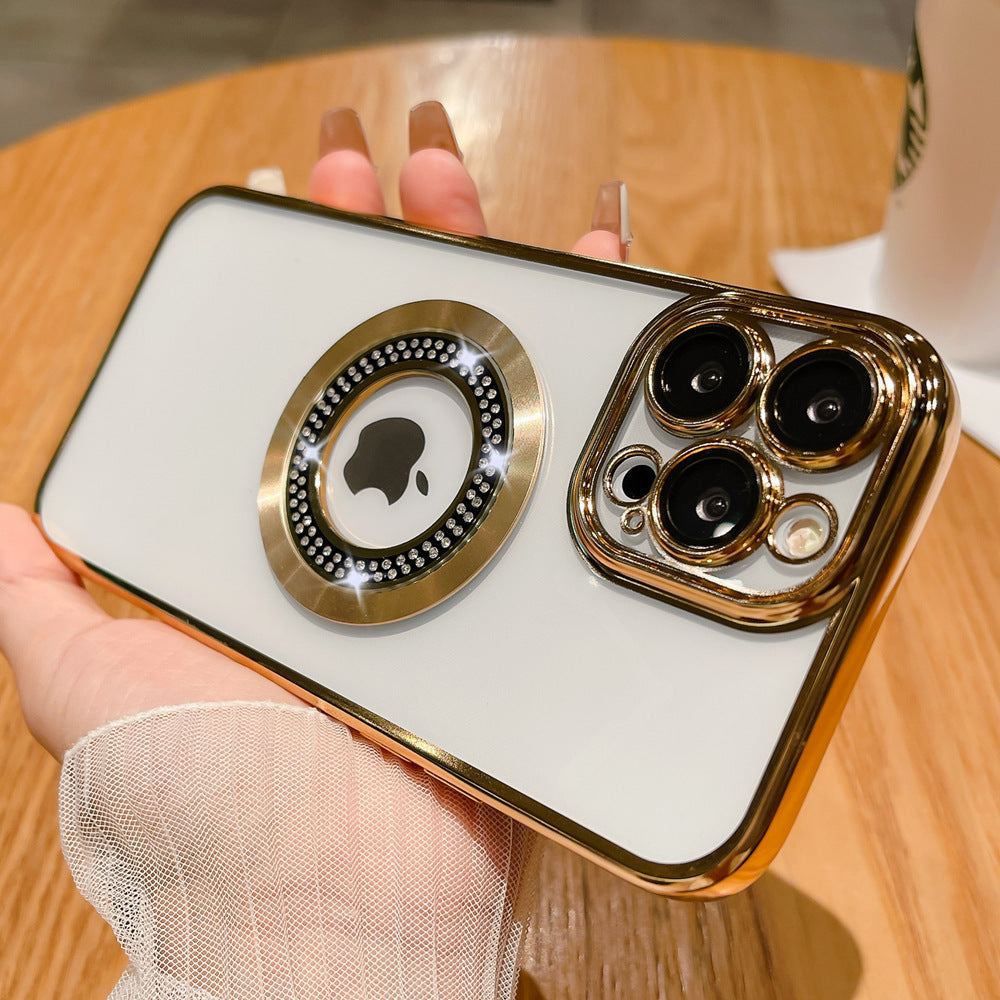 Casing ponsel Apple dengan berlian imitasi air magnetik dan tanda hilang dengan pelapisan listrik