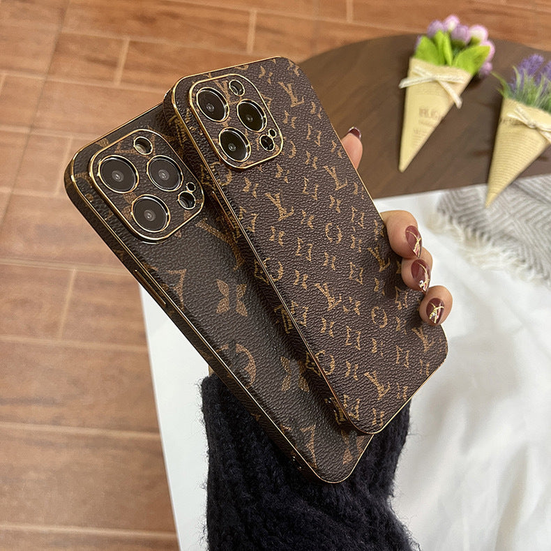 Casing iPhone mewah kulit merek fashion