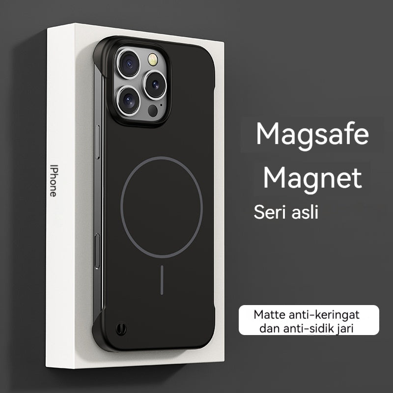 Casing ponsel Apple warna solid tanpa bingkai dengan lingkaran tipis dan magnet yang terasa di kulit